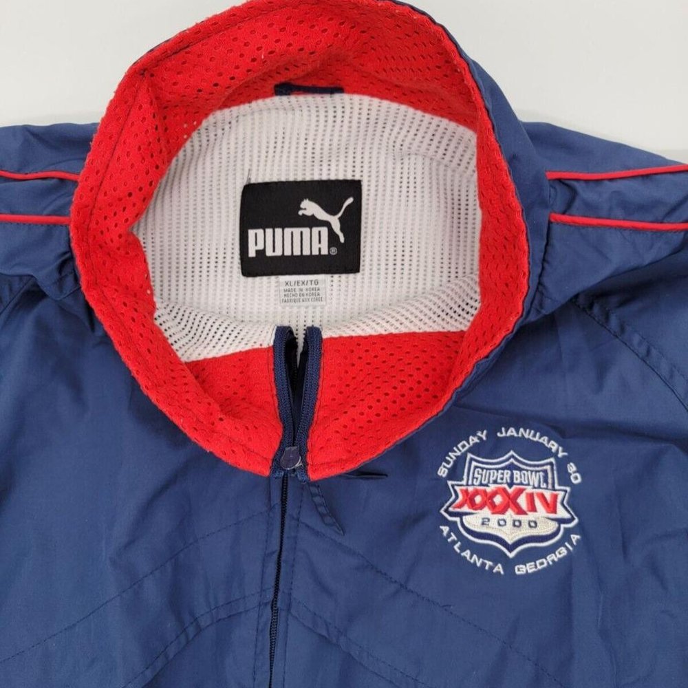 Vtg Super Bowl Jacket Mens XXXIV 2000 Y2K St. Louis Rams Won Puma XL Windbreaker